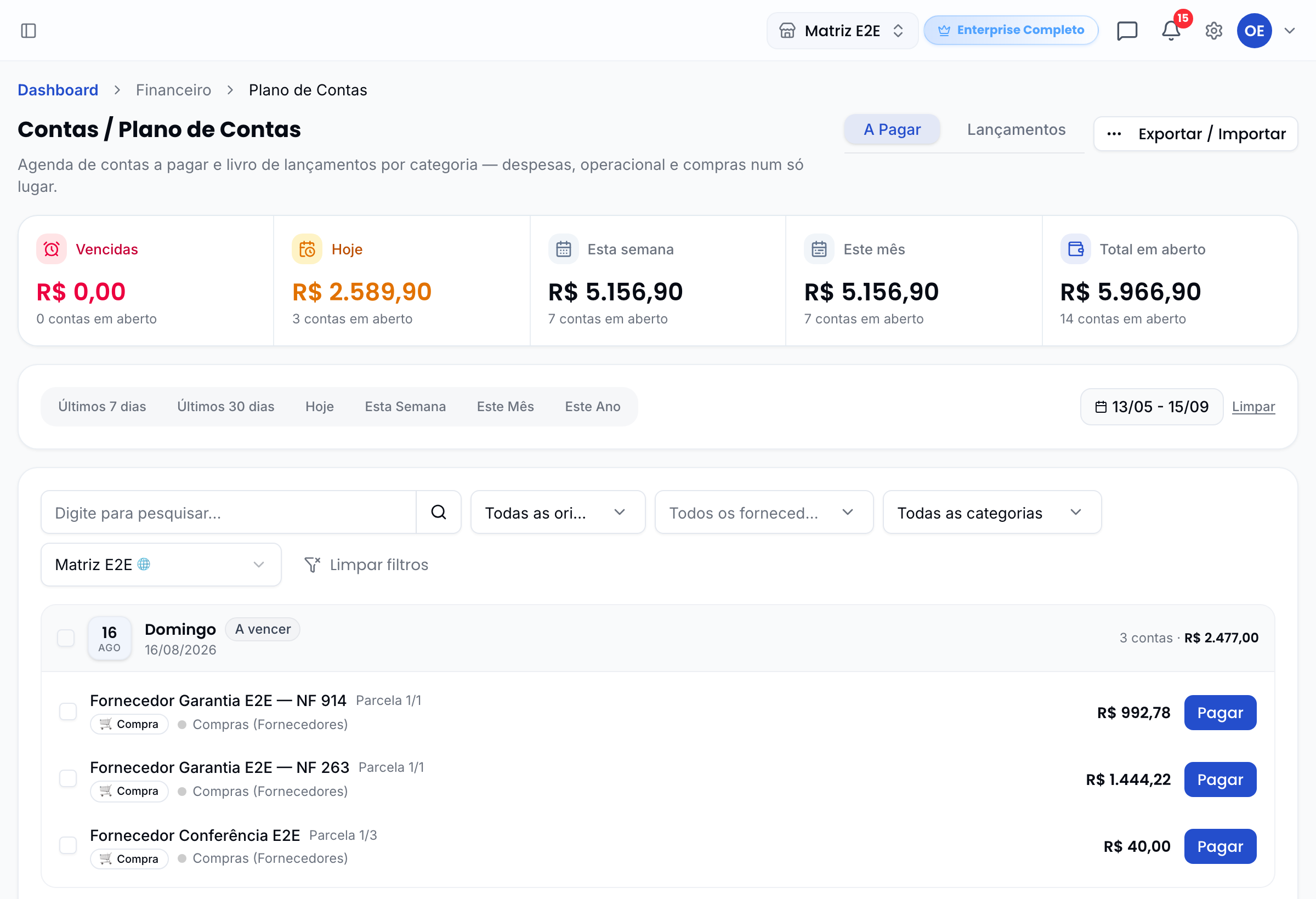 Agenda de contas a pagar com as parcelas da compra
