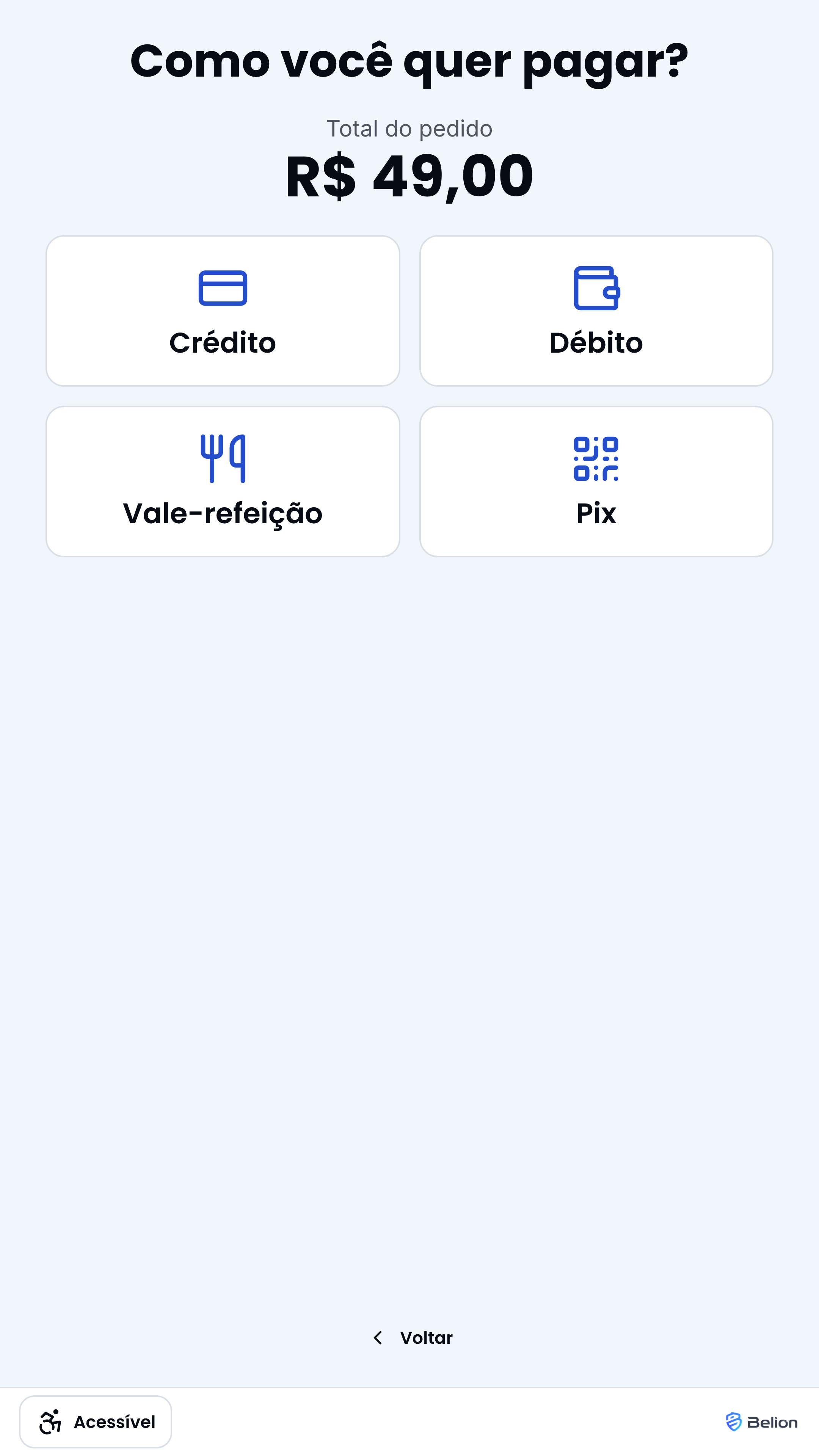 App do totem na escolha da forma de pagamento