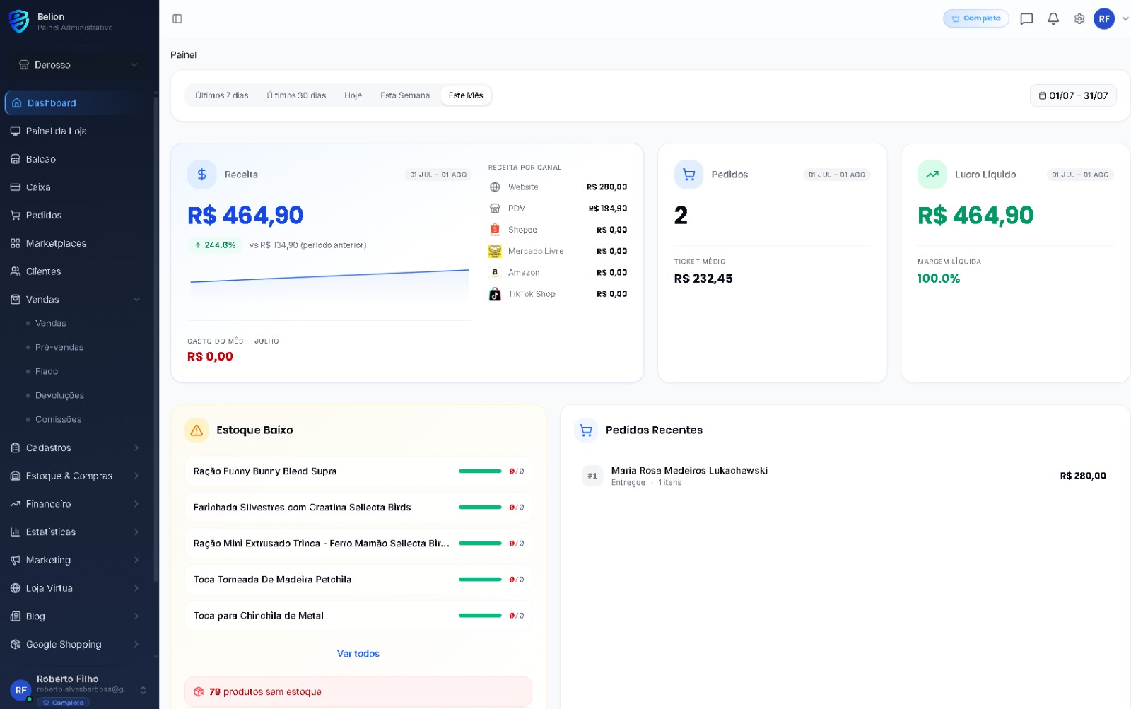 Dashboard da Belion