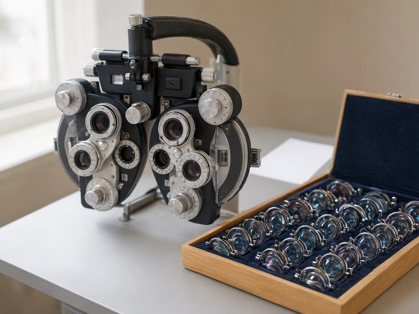 Equipamento de exame de vista no consultório da ótica